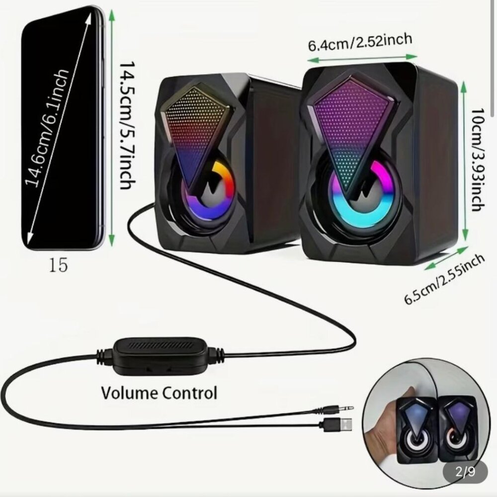 NEW- NJSJ Computer Speakers with Colorful RGB Lights, USB Powered 3.5mm Aux- - Picture 9 of 9